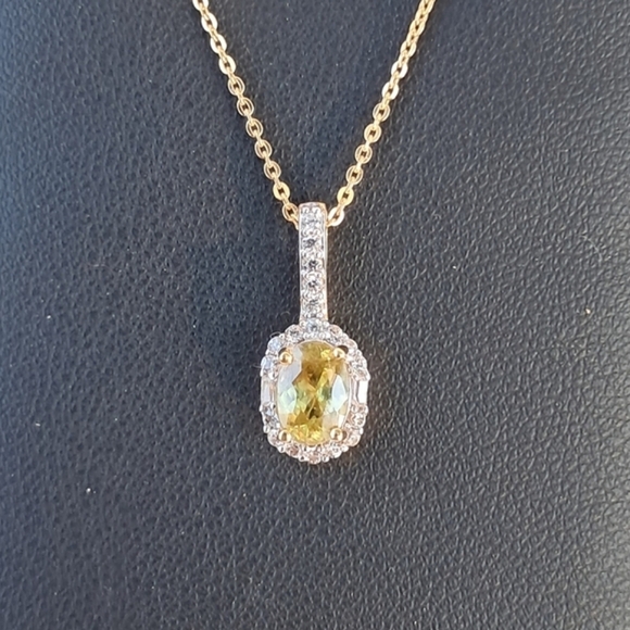 Premium Sava Sphene & White Zircon Halo Pendant On 20" Necklace - Picture 5 of 10